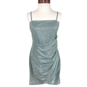 EXP Colors Sparkly Ruched Mini Dress L Seafoam Green Y2K Fairy Prom Mermaid